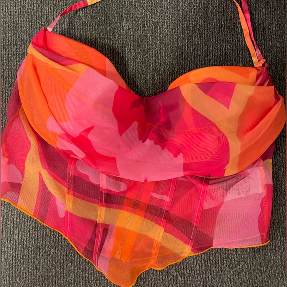 Oh Polly - RIPPLE EFFECT RUFFLE HEM MESH CORSET TOP IN PINK PRINT - Picture 3 of 4